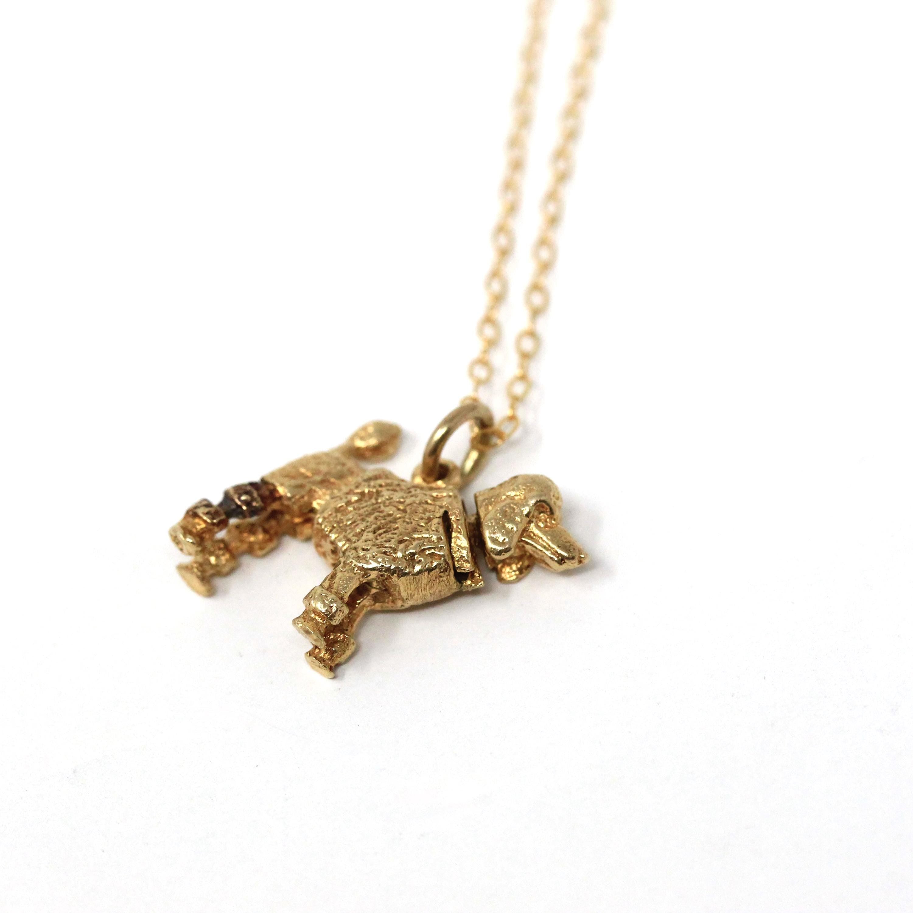 Vintage Poodle Charm - Retro Era 14k Yellow Gold Dog Breed Articulated Moving Pendant Necklace - Vintage Circa 1960s Animal Fine 60s Jewelry