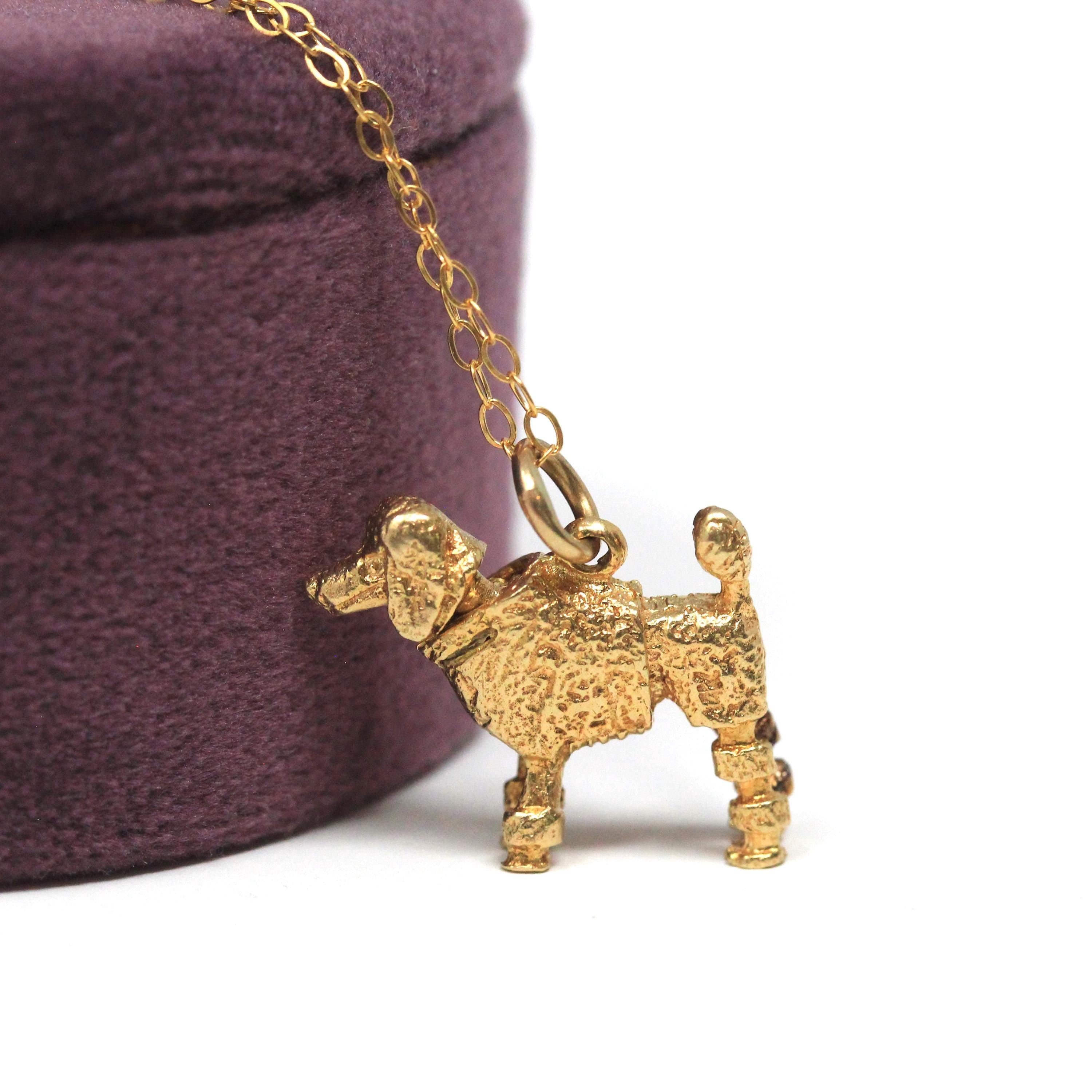 Vintage Poodle Charm - Retro Era 14k Yellow Gold Dog Breed Articulated Moving Pendant Necklace - Vintage Circa 1960s Animal Fine 60s Jewelry