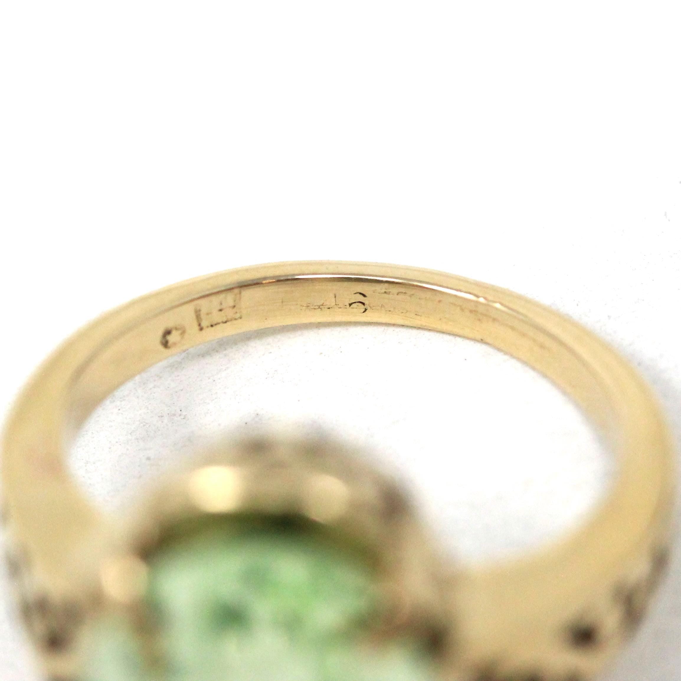 Created Spinel Ring - Modern 10k Yellow Gold Faceted Green Oval Gemstone - Estate Circa 2000's Era Size 4 3/4 August Birthstone Fine Jewelry