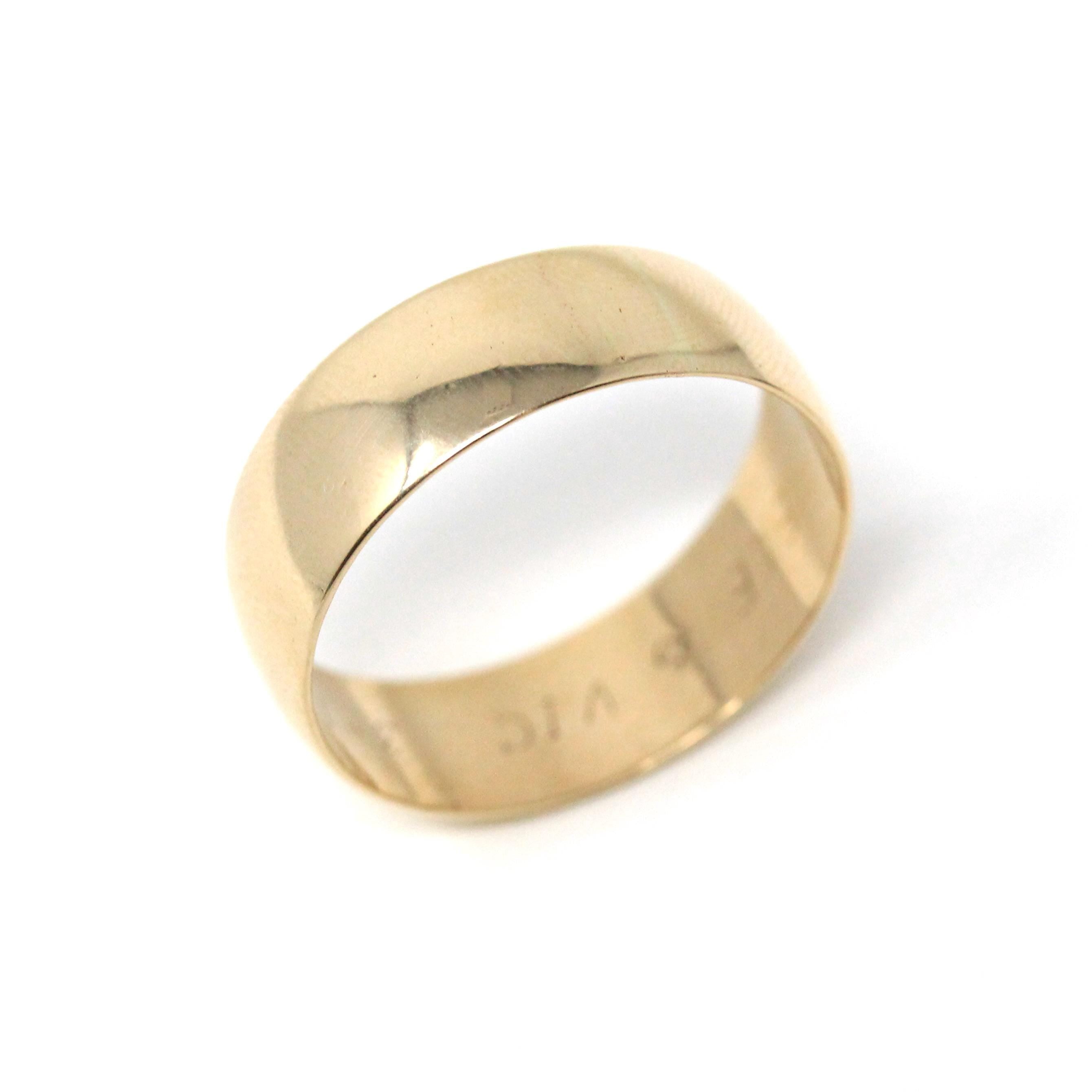 Vintage Wedding Band - Estate 10k Yellow Gold Wide Men's Unisex Stacking Cigar Ring - Modern Dated 1987 "ELE to VIC 3-16-87" Fine Jewelry