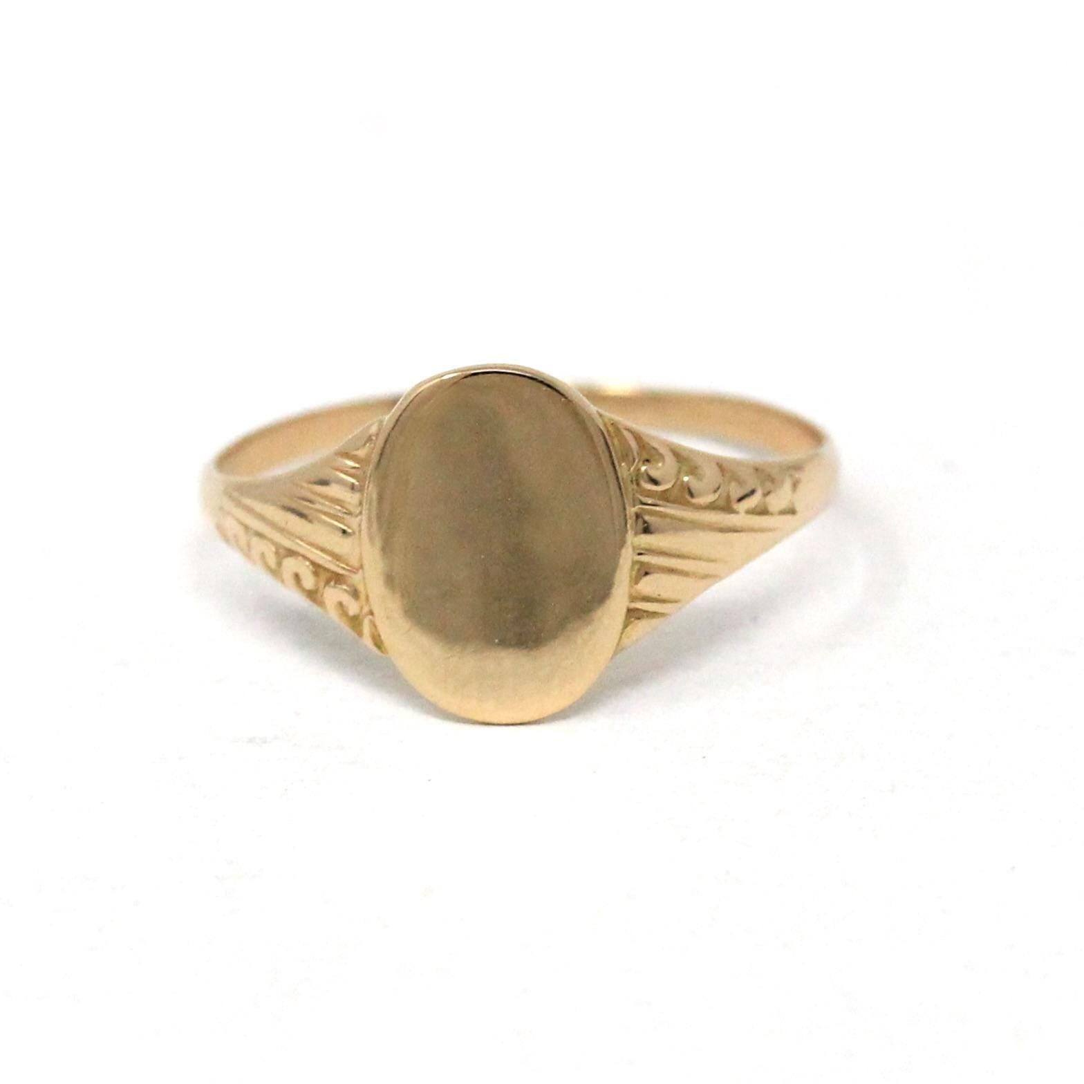 Blank Signet Ring - Vintage 14k Yellow Gold Unisex Style Statement - Modern Estate Dated 12-25-1980 Christmas 1980s Size 6 1/2 Fine Jewelry