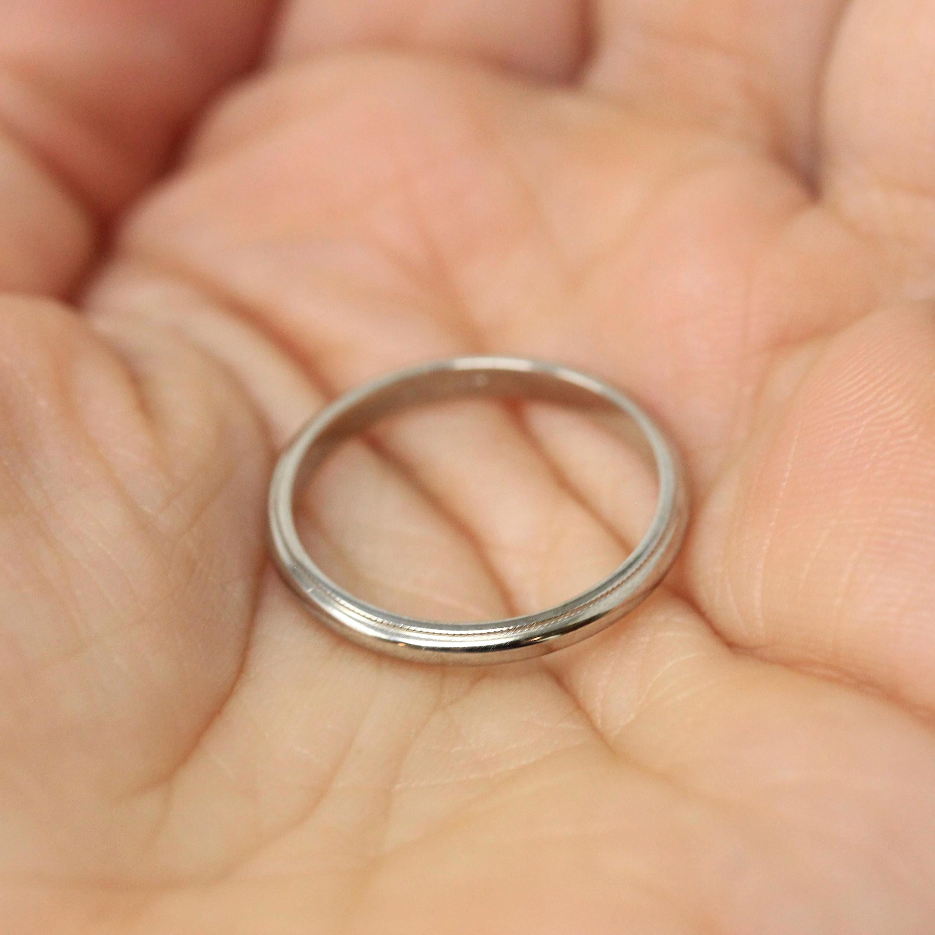 Vintage Wedding Band - Estate 14k White Gold Milgrain Eternity Designs Ring - Men's Unisex Size 7 1/2 Stacking Stylecrest Plain Fine Jewelry