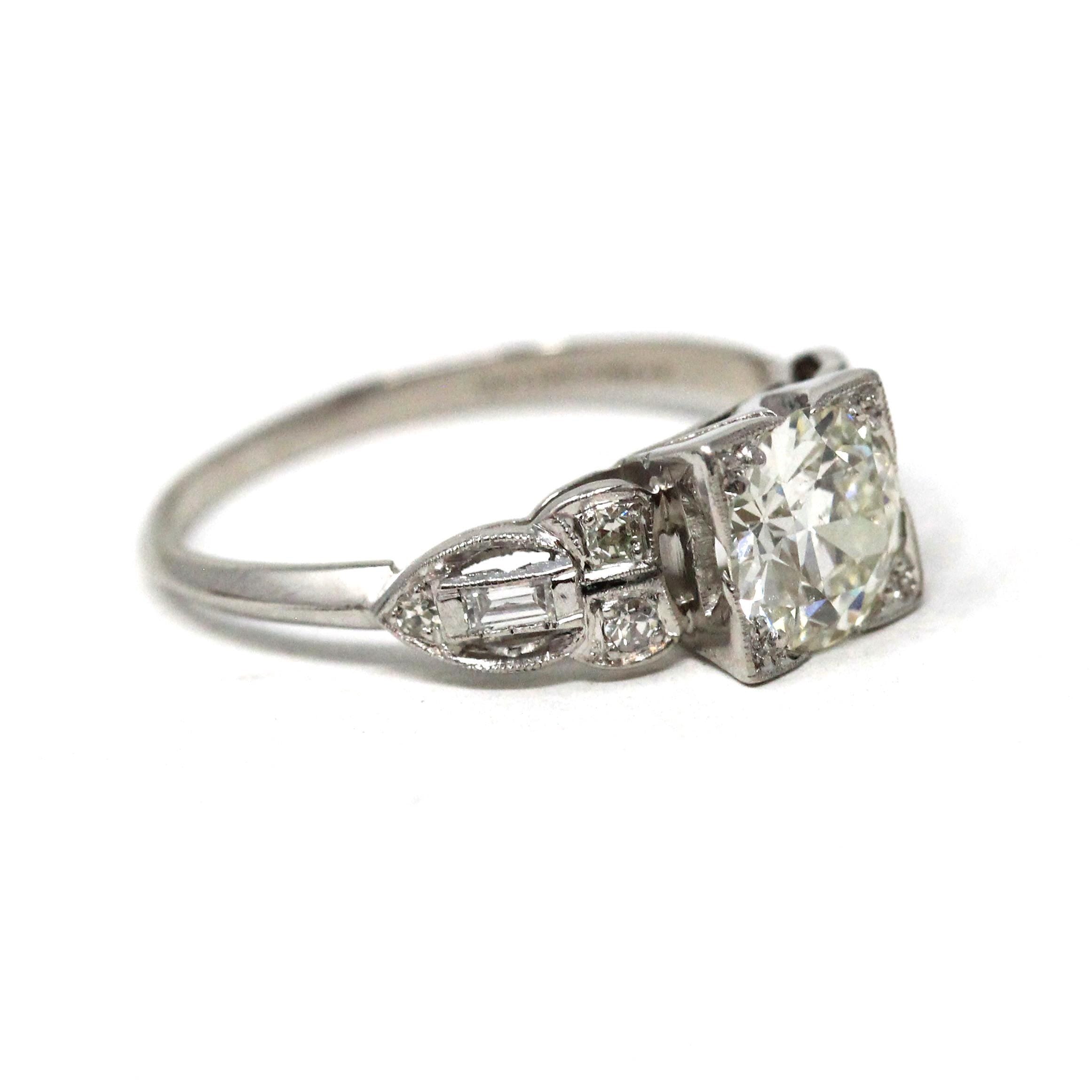 Art Deco Engagement Ring - Vintage Platinum 1.25 CTW Natural Diamonds - Circa 1930s Era Handmade Geometric Size 7 Fine Bridal Report Jewelry