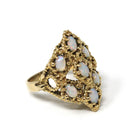 Retro Opal Cluster Ring - Vintage 14k Yellow Gold Natural Cabochon Cut Gemstones - Circa 1970s Size 6.5 Twisted Rope Fine Statement Jewelry