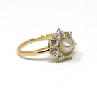 Vintage Pearl & Diamond Halo Ring - Edwardian 18k Yellow Gold Cluster Engagement - Antique Circa 1910s Size 6 June Birthstone Fine Jewelry