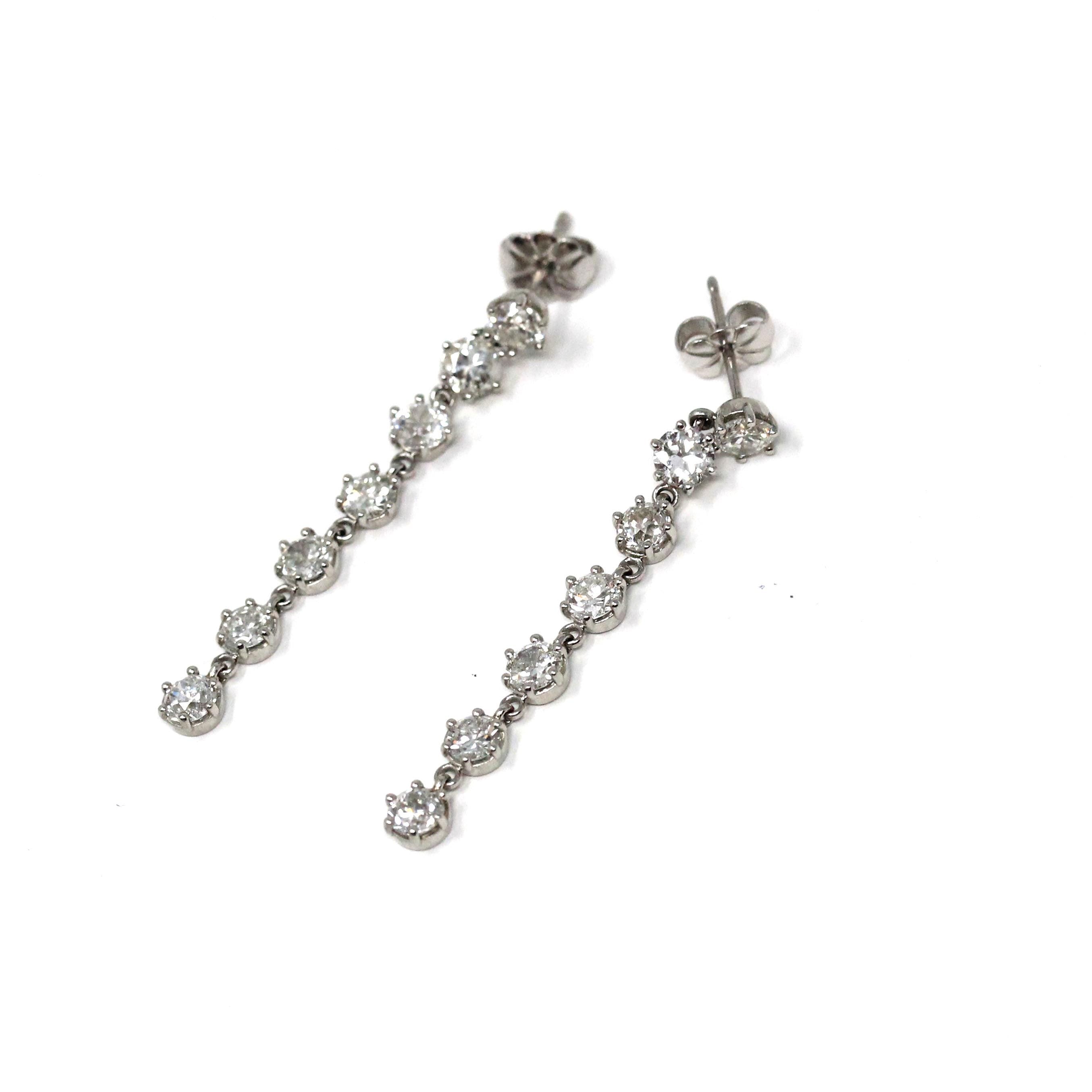 Diamond Drop Earrings - Platinum 2.60 CTW Natural Antique Old European Cut Gemstones Pierced Post - Modern Era Swinging Dangle Fine Jewelry