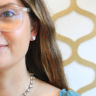 Art Deco Earrings - Vintage 14k White 18k Yellow Gold Created White Sapphire Two Tone Studs - Circa 1930s Era Pierced Push Back Fine Jewelry