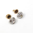 Art Deco Earrings - Vintage 14k White 18k Yellow Gold Created White Sapphire Two Tone Studs - Circa 1930s Era Pierced Push Back Fine Jewelry