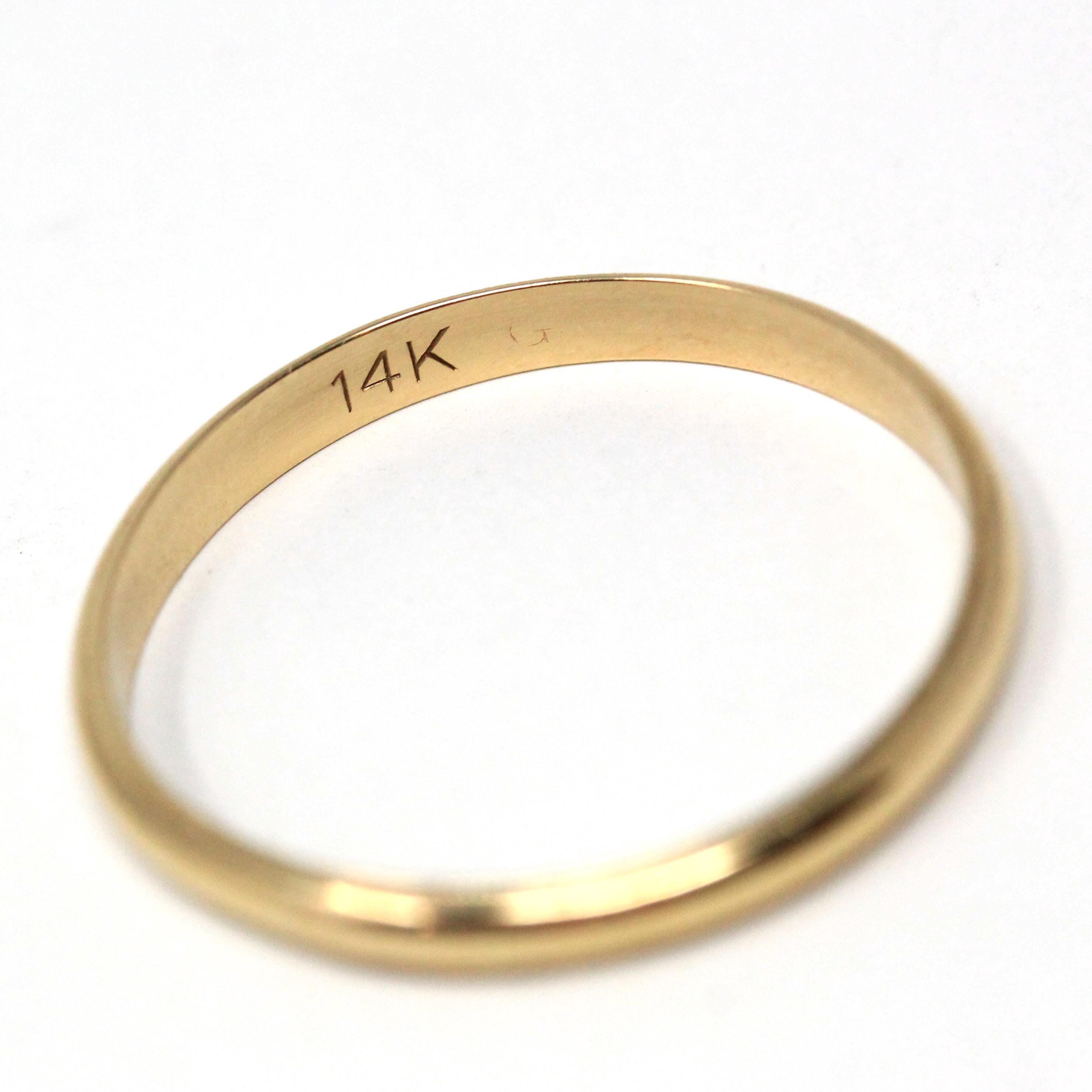 Vintage Wedding Band - Retro 14k Yellow Gold Plain Half Round 2.9 MM Milgrain Unisex Ring - Circa 1960s Era Size 11 1/2 Fine Bridal Jewelry