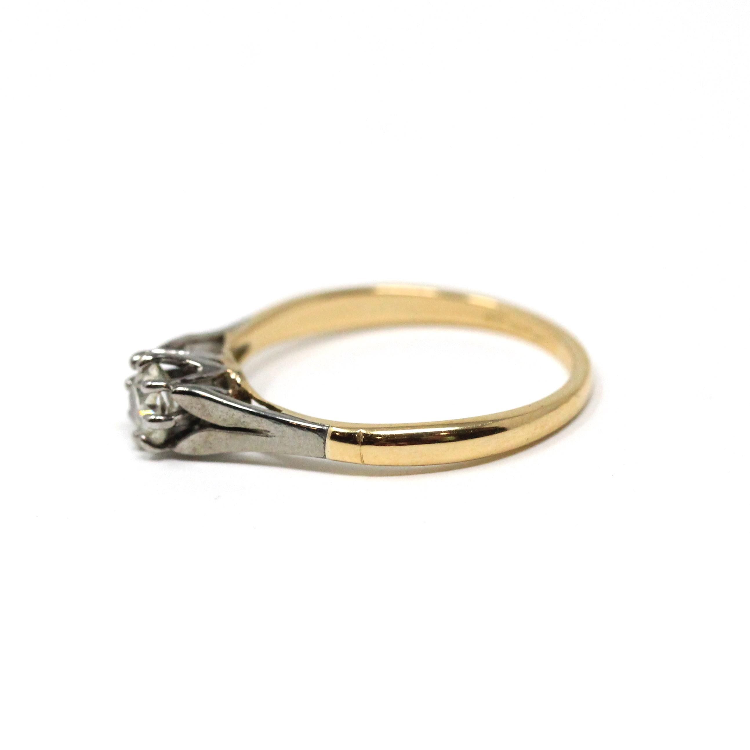 Old Mine Cut Diamond Ring - Antique 18k Yellow Gold & Platinum Natural .25 CT Solitaire - Edwardian Era Size 5 1/2 Fine Engagement Jewelry