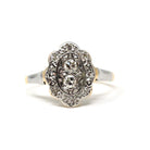 Vintage Shield Ring - Art Deco 18k Yellow Gold & Platinum Diamond Cluster Halo - Circa 1930s Era Size 4 1/2 Two Tone Fine Statement Jewelry