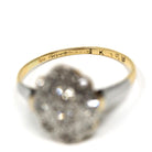 Vintage Shield Ring - Art Deco 18k Yellow Gold & Platinum Diamond Cluster Halo - Circa 1930s Era Size 4 1/2 Two Tone Fine Statement Jewelry