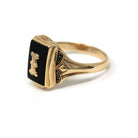 Initial "I" Ring - Retro 10k Yellow Gold Black Chalcedony & Enamel Signet - Vintage Circa 1960s Era Size 8 3/4 Fine Unisex Statement Jewelry