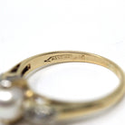 Cultured Pearl Ring - Mid Century 10k Yellow & White Gold Diamond Accents - Circa 1940s Era Size 5.5 June Birthstone Fine Statement Jewelry