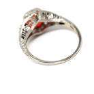 Vintage Sard Ring - Art Deco 14k White Gold Bezel Set Dark Red Gemstone & Natural Diamonds - Circa 1930s Size 5 3/4 Filigree Fine Jewelry