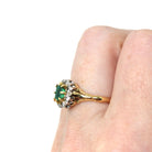 Emerald & Diamond Halo Ring - Estate 18k Yellow Gold Natural Green Gemstone .36 CTW Cluster - Hallmarked 1994 Engagement Bridal Fine Jewelry