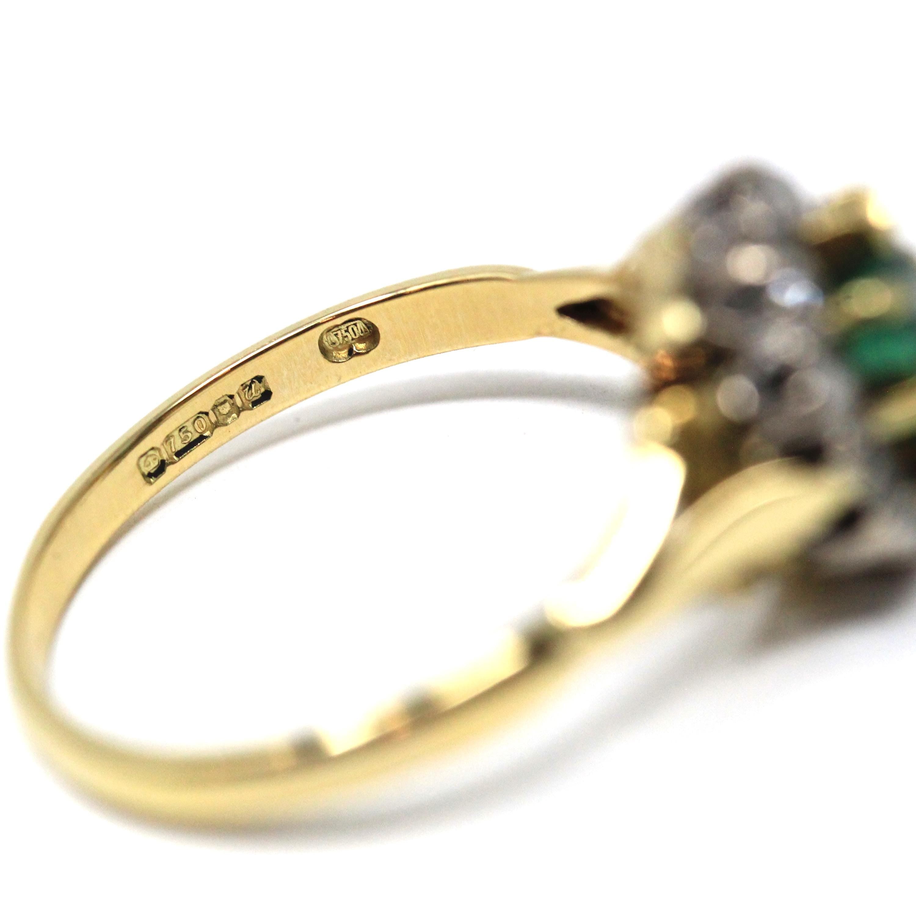 Emerald & Diamond Halo Ring - Estate 18k Yellow Gold Natural Green Gemstone .36 CTW Cluster - Hallmarked 1994 Engagement Bridal Fine Jewelry