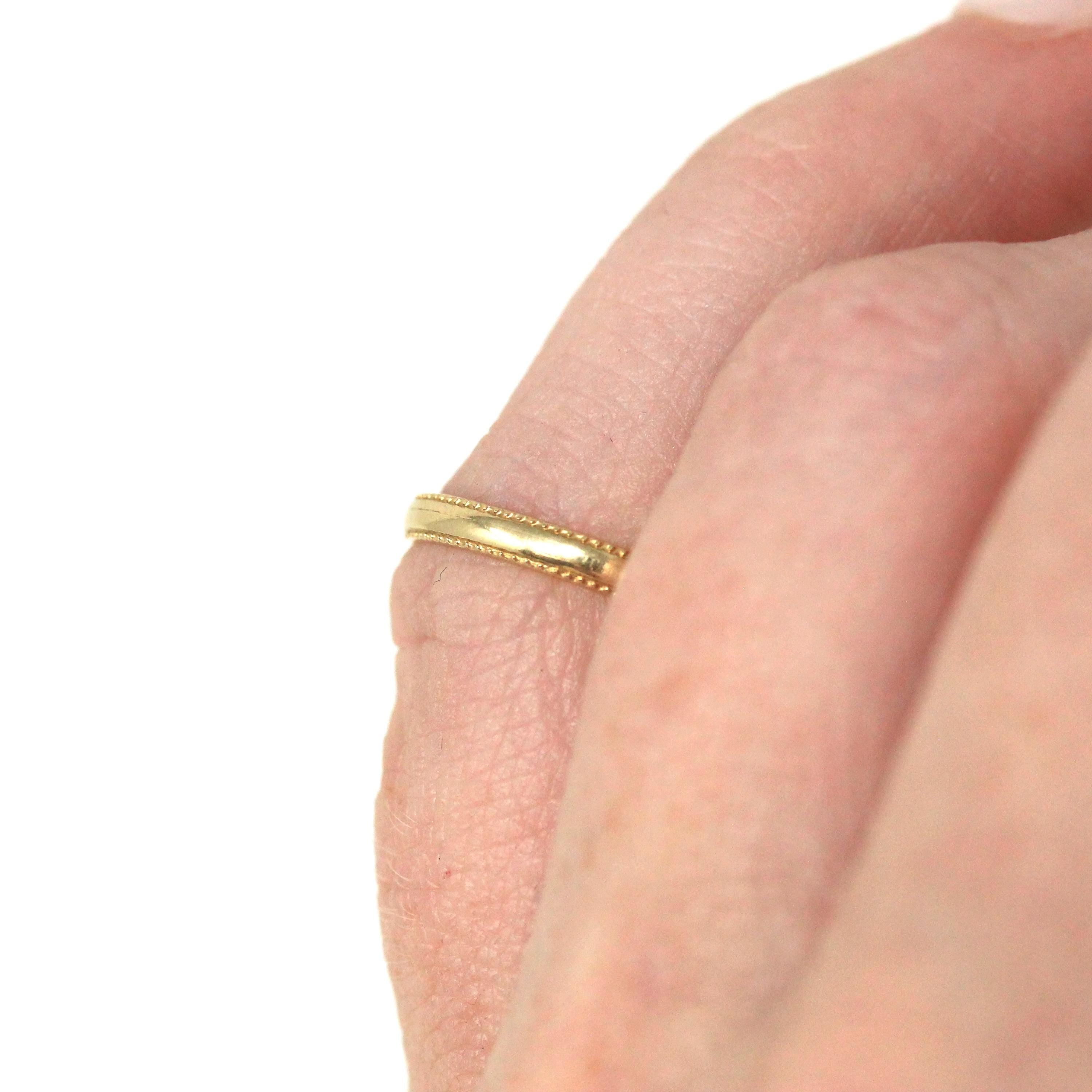 Antique Baby Band - Art Deco Era 10k Yellow Gold Milgrain Engraved Midi Pinky Ring - Circa 1930s Size 1 3/4 Infant Baby Fine OB Jewelry