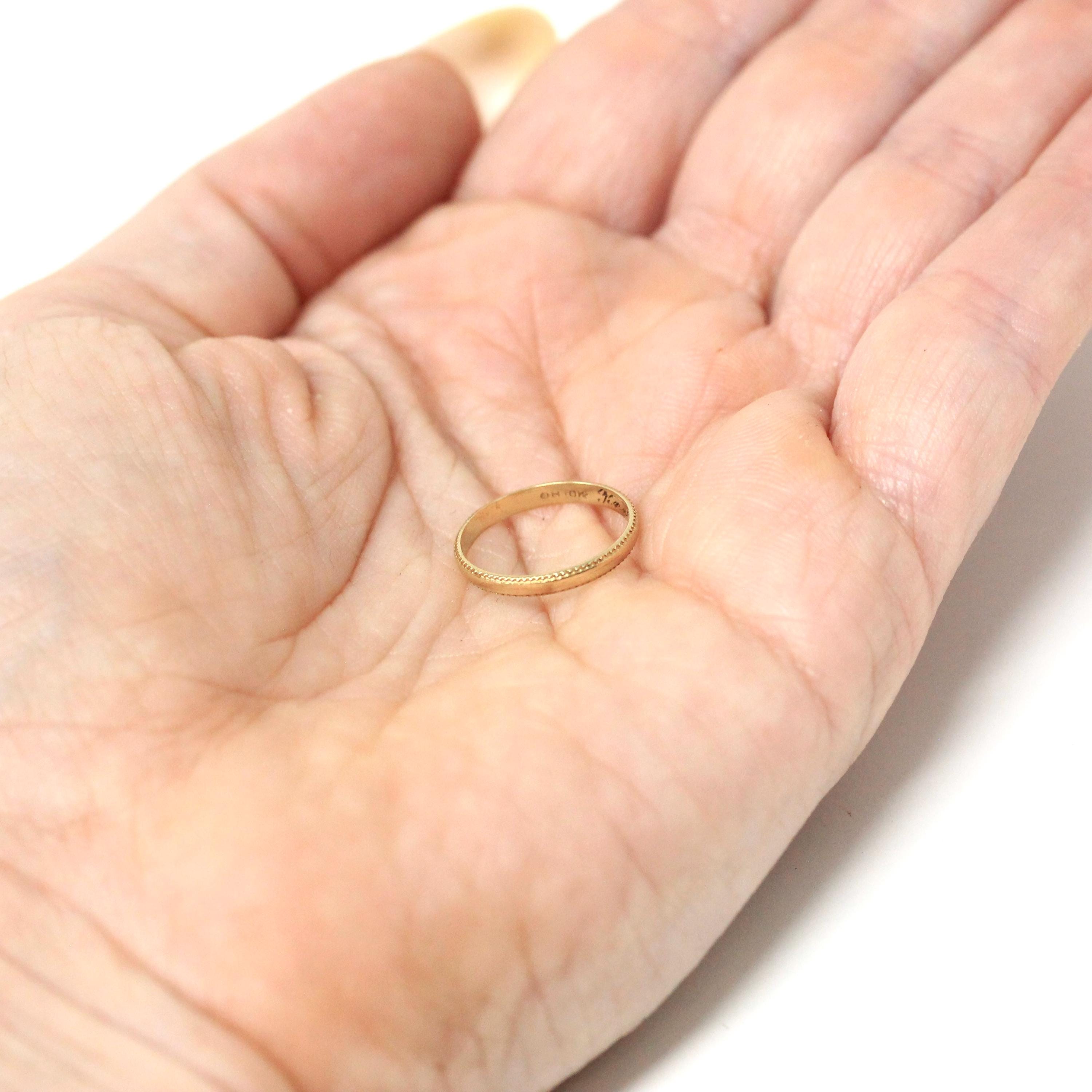 Antique Baby Band - Art Deco Era 10k Yellow Gold Milgrain Engraved Midi Pinky Ring - Circa 1930s Size 1 3/4 Infant Baby Fine OB Jewelry