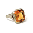 Natural Citrine Ring - Art Deco 14k White Gold Emerald Cut Gemstone - Vintage Circa 1930s Era Size 8 1/2 November Birthstone Fine Jewelry