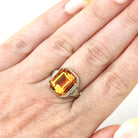 Natural Citrine Ring - Art Deco 14k White Gold Emerald Cut Gemstone - Vintage Circa 1930s Era Size 8 1/2 November Birthstone Fine Jewelry