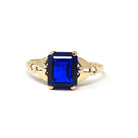 Created Spinel Ring - Mid Century 10k Yellow Gold Emerald Cut 4.41 CT Blue Stone - Circa 1940s Era Size 6 Statement Fine Birthstone Jewelry