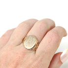 Ostby & Barton Signet Ring - Edwardian Era 10k Gold Oval Letter "N" Men's Unisex Flower Statement - Antique 1900s Size 8 1/4 Fine Jewelry