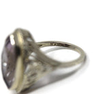 Amethyst & Diamond Ring - Art Deco 18k White Gold Marquise Cut Purple Gemstone Flower - Circa 1930s Era Size 4 1/4 Statement Fine Jewelry