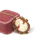 Vintage Cameo Necklace - Mid Century 10k Yellow Gold Carved Shell Woman's Profile Pendant - Circa 1950s Era Statement Brooch Fine Jewelry