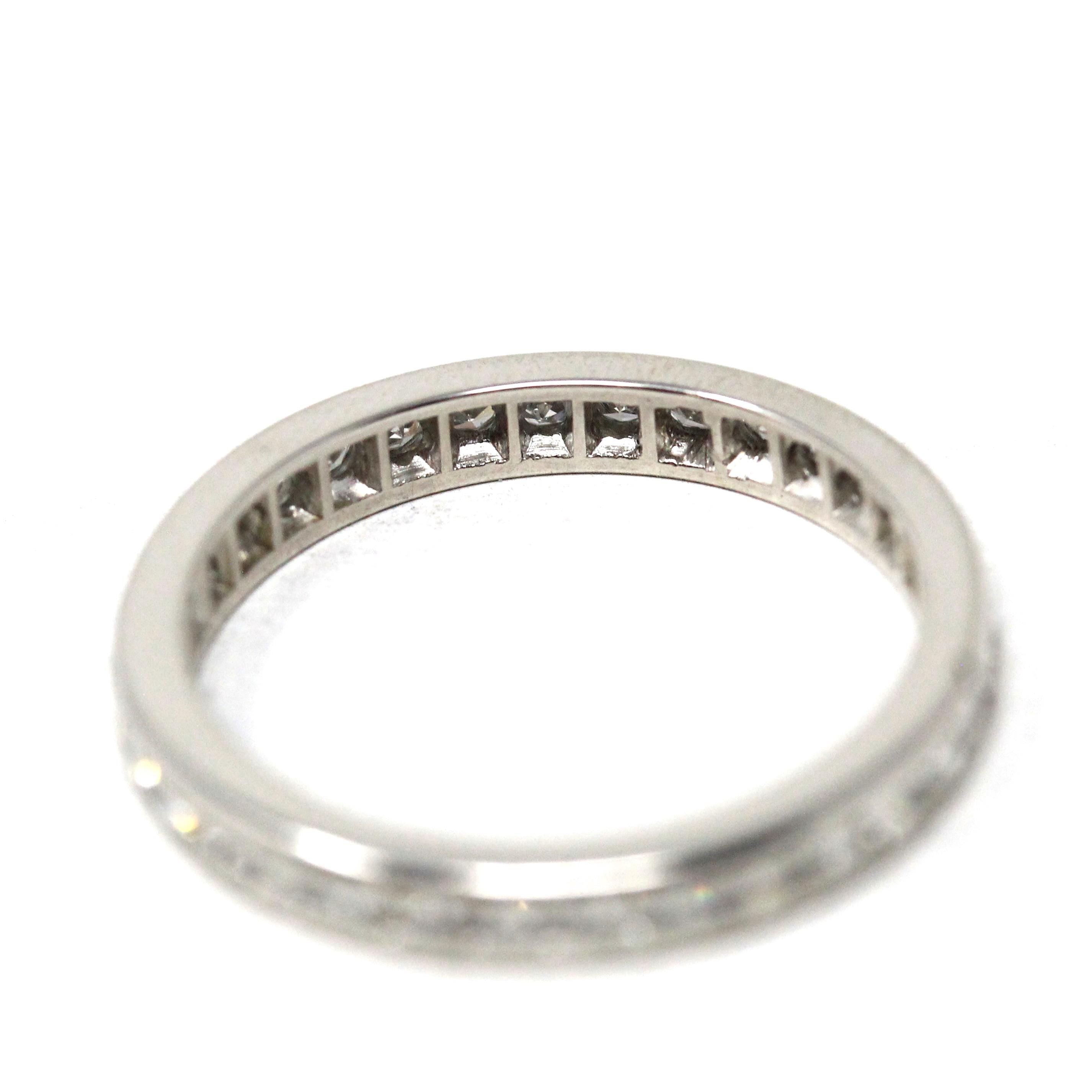 Diamond Eternity Band - Mid Century Era Platinum Channel Natural Gemstones Wedding Bridal Ring - Vintage Circa 1950s Size 6 Fine 50s Jewelry