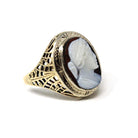 Art Deco Cameo Ring - Vintage 10k Yellow Gold Carved Genuine Sardonyx Woman's Profile - Circa 1930s Era Size 6 1/4 Statement Fine Jewelry