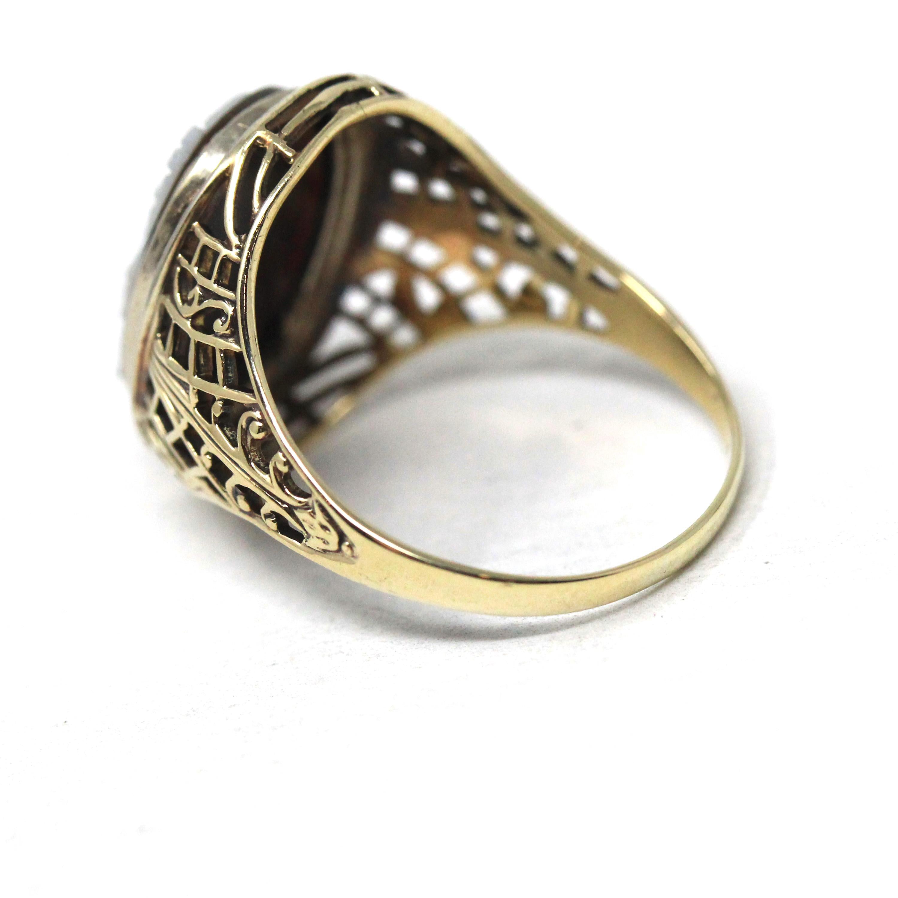 Art Deco Cameo Ring - Vintage 10k Yellow Gold Carved Genuine