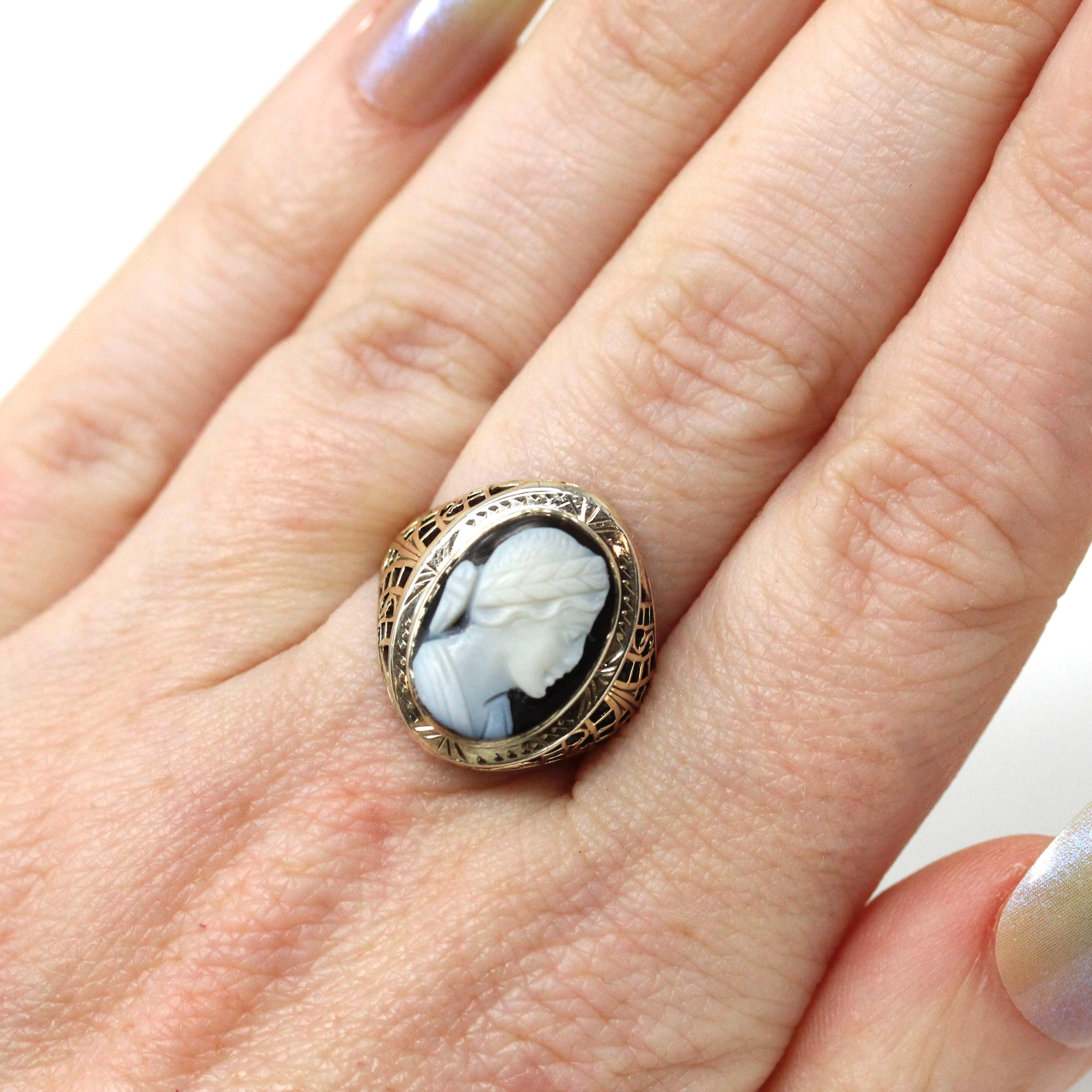 アクセサリー LONDON vintage cameo ring Art Deco Cameo Ring - Vintage 10k Yellow Gold Carved Genuine