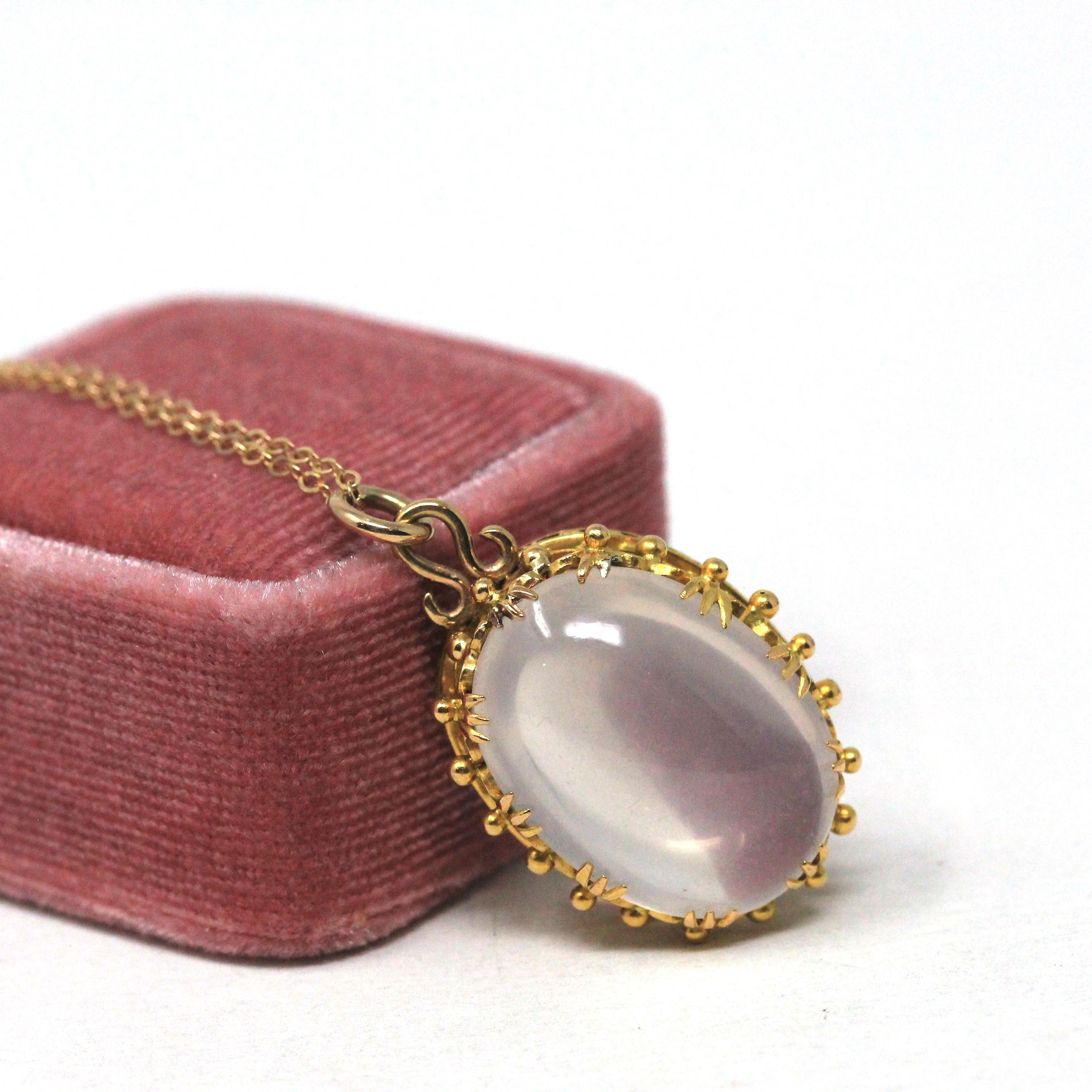 Antique Moonstone Pendant - Edwardian 18k Yellow Gold Natural June Birthstone Gemstone Charm Necklace - Early 1900s Statement Fine Jewelry