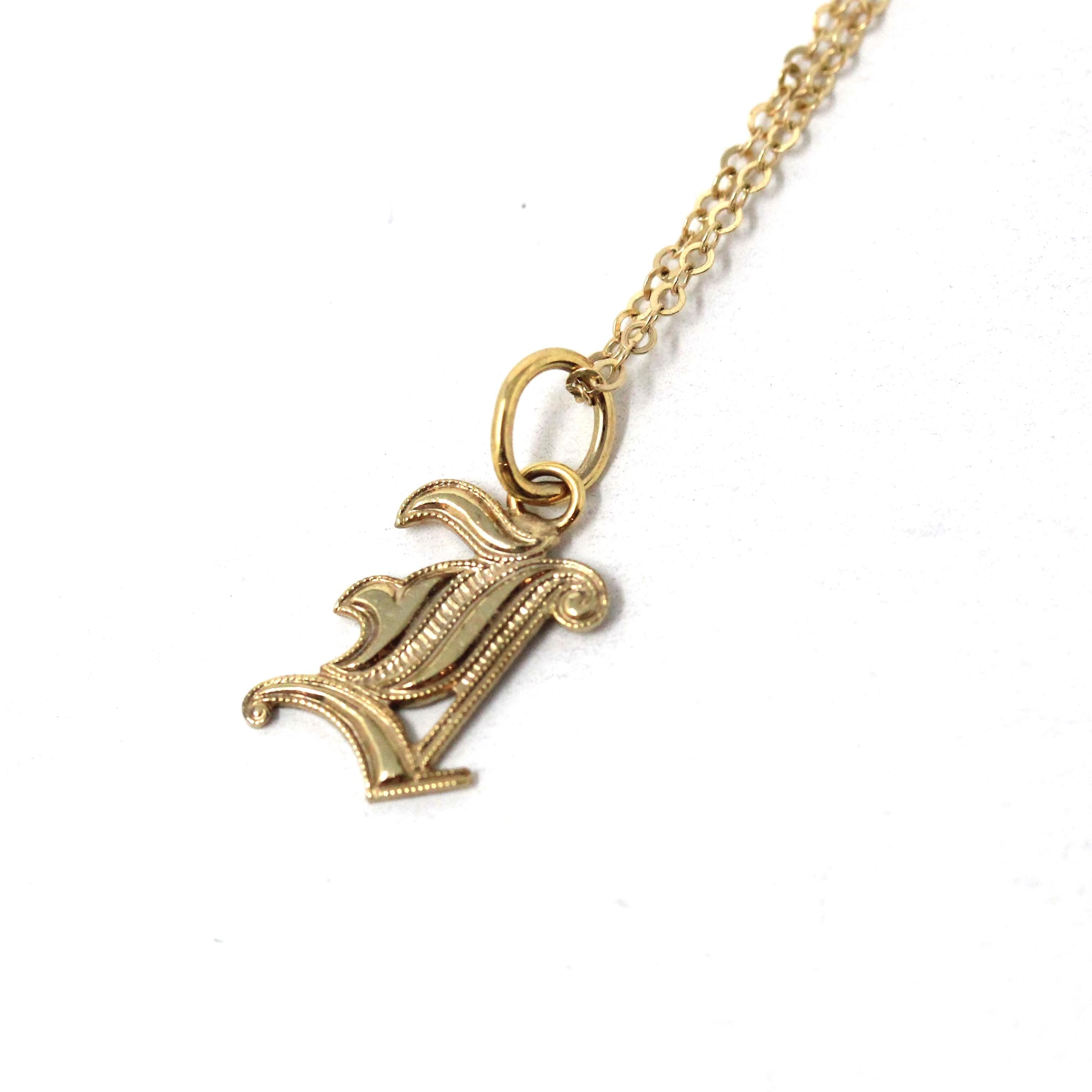 Letter "I" Charm - Art Deco Gold Filled Initial Old English Style Pendant Necklace - Vintage Circa 1930s Era Personalized Dainty 30s Jewelry