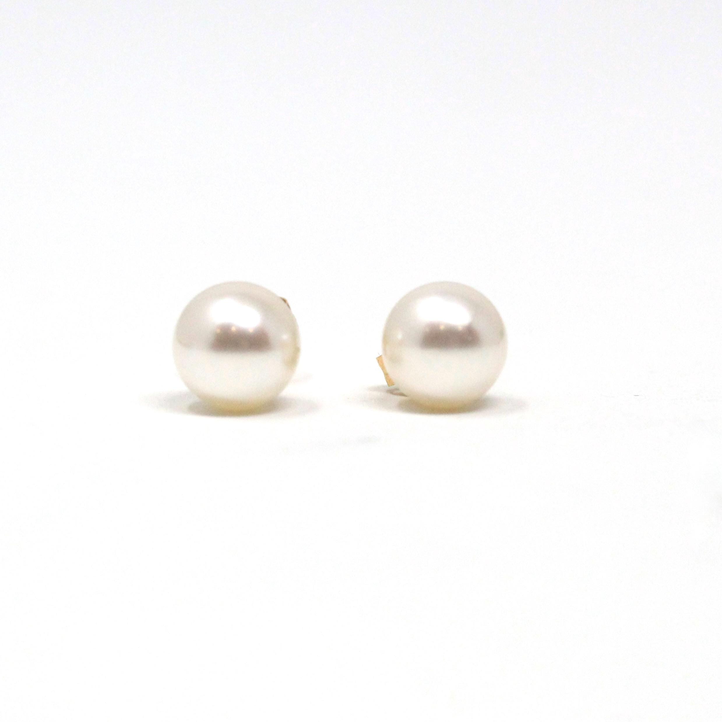 Cultured Pearl Earrings - Modern 14k Yellow Gold Organic Gems Pierced Push Backs Studs - Estate Circa 2000's June Birthstone Fine Jewelry