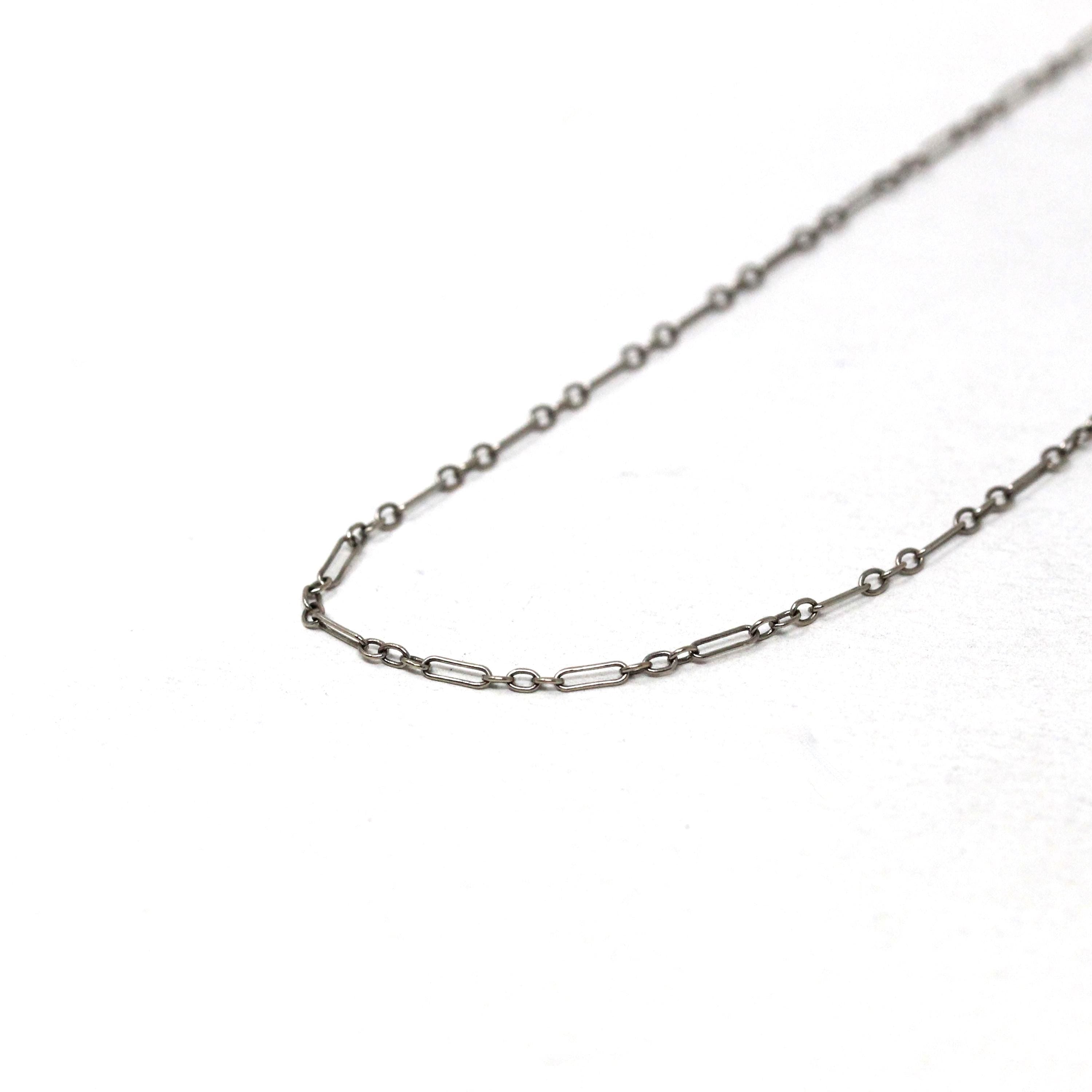 Vintage Chain Necklace - Art Deco 14k White Gold Decorative Paper Clip Link - Circa 1920s Era Spring Ring Clasp Dainty Accessory Jewelry