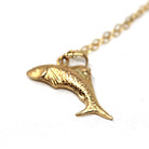 Modern Fish Necklace - Estate 18k Yellow Gold Fishing Pendant Charm - Estate Circa 2000s Jumping Sea Life Ocean Scales Pendant Fine Jewelry