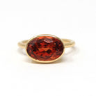 Spessartine Garnet Ring - 18k Yellow Gold Bezel Set Genuine Orange Red Gemstone - Modern Size 6 Statement Fine Cocktail East West Jewelry