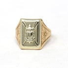 Vintage Signet Ring - 10k Yellow Gold United States Navy Anchor Crest - Circa 1940s Mid Century Size 10 Men's Military Fine Josten's Jewelry