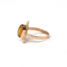 Vintage Amber Ring - Modern 14k Rose Gold Oval Cabochon Cut Bezel Set Fossilized Tree Resin - Circa 1990s Size 7 1/2 Statement Fine Jewelry