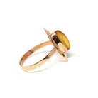 Vintage Amber Ring - Modern 14k Rose Gold Oval Cabochon Cut Bezel Set Fossilized Tree Resin - Circa 1990s Size 7 1/2 Statement Fine Jewelry