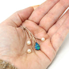 Vintage Floral Brooch - Retro 14k Yellow Gold Opal Triplet Cultured Pearl Gemstones - Circa 1970s Era Statement Nature Inspired Fine Jewelry