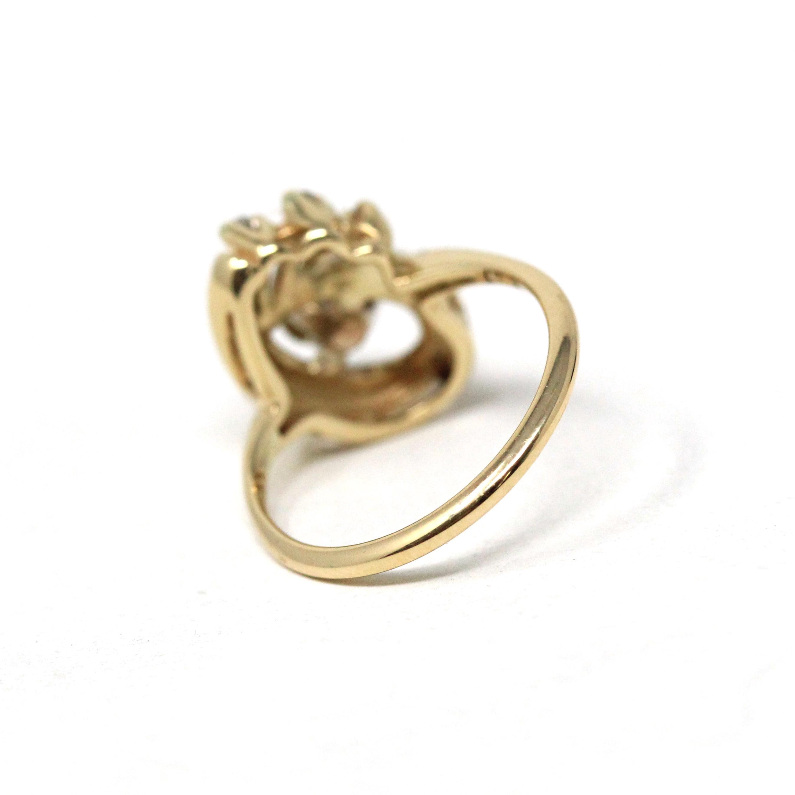 Retro Diamond Ring - Vintage 14k Yellow & White Gold Round Cut Gemstones - Circa 1960s Era Size 4 Swirl Design Fine Statement 60s Jewelry