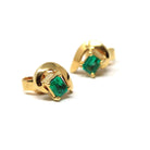 Emerald Stud Earrings - Modern 18k Yellow Gold Natural Emerald Cut Gemstone Pierced Swirl - Estate Circa 1990's Fine May Birthstone Jewelry