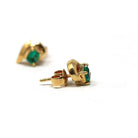 Emerald Stud Earrings - Modern 18k Yellow Gold Natural Emerald Cut Gemstone Pierced Swirl - Estate Circa 1990's Fine May Birthstone Jewelry