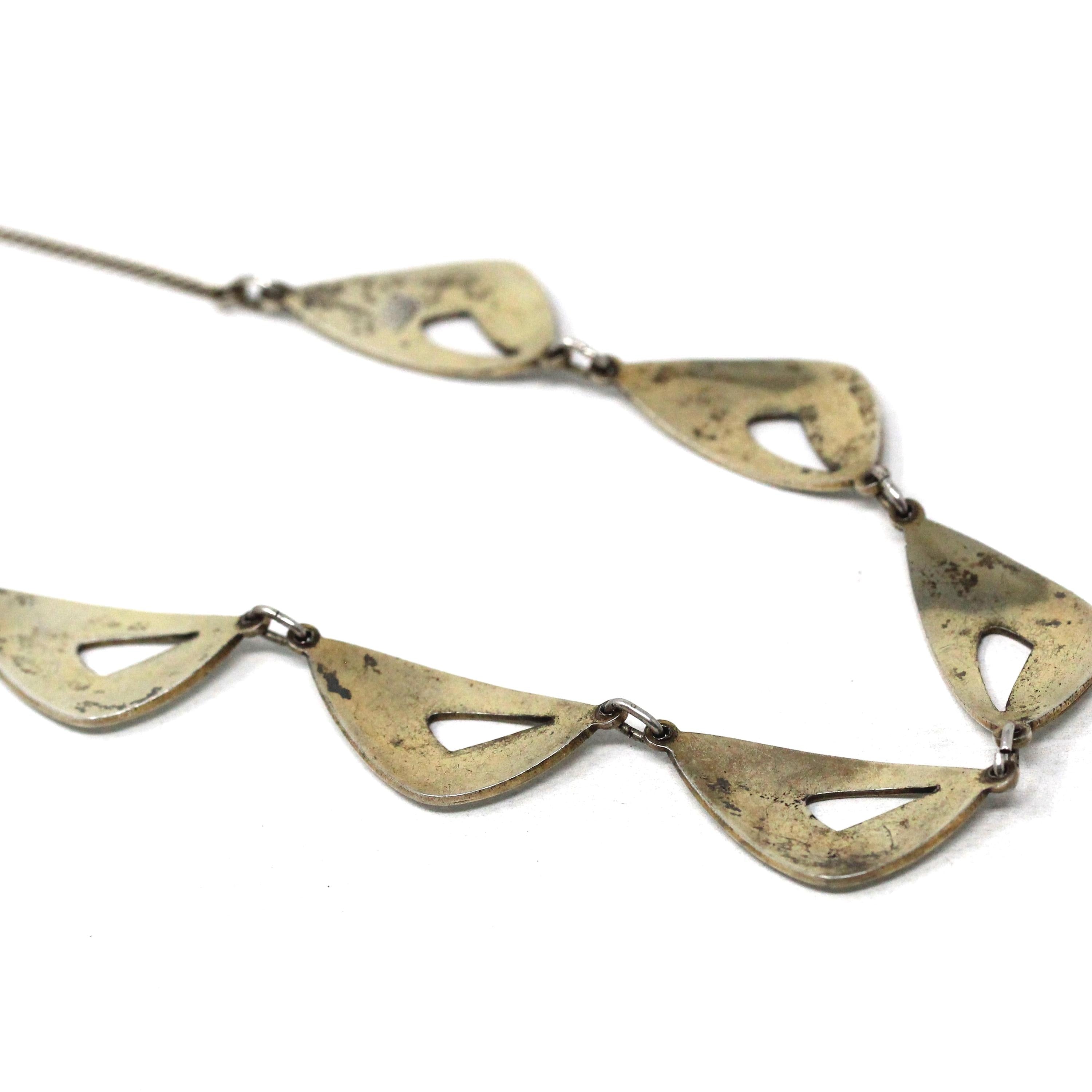 Vintage Enamel Necklace - Mid Century Sterling Silver White Enamel Wing Link Chain - Circa 1950s Era Norwegian Guilloche Fashion Jewelry