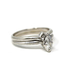 Vintage Wedding Set - Mid Century 14k White Gold Natural Marquise Diamond Engagement Soldered Rings - Circa 1960s Size 5 1/2 Fine Jewelry