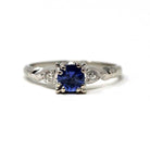 Mid Century Sapphire Ring - Vintage 14k White Gold Platinum Natural Light Blue Diamond Engagement - Circa 1950s Era Size 5 1/2 Fine Jewelry