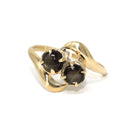 Black Star Sapphire Ring - Retro 10k Yellow Gold Toi Et Moi Gemstones - Vintage Circa 1970s Era Size 6.75 Bypass Style Fine Corundum Jewelry